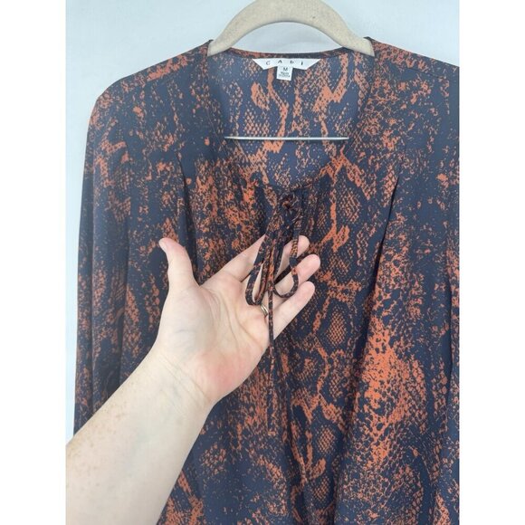 CABI Top Women Medium Border Wrap Python Print Orange Blue Front Tie Lightweight - Picture 9 of 10